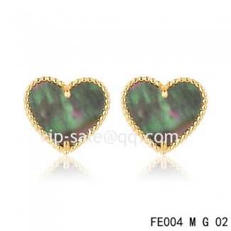 Imitation Van Cleef & Arpels Sweet Alhambra Heart Yellow Earrings,Brown Mother-Of-Pearl
